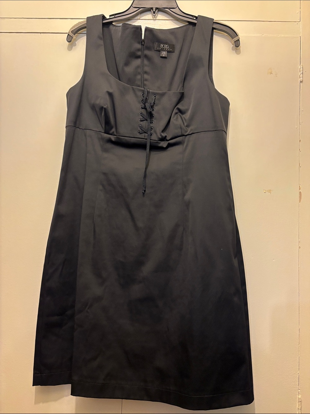 BCBG Black Sleeveless Midi Dress with Square Bodice